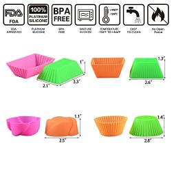 Silicone Baking Cups Cupcake Liners - 48Pcs Reusable Silicone Molds Including Round, Rectanguar, Square, Flower BPA Free Food Grade Silicone