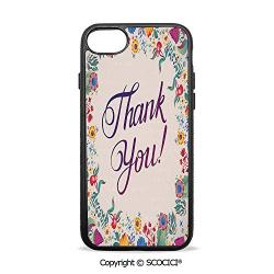 SCOCICI Non-Slip Drop Protection Smart Cell Phone Case Thank You Quote Surrounded by Festive Time Like Flowers Fruits and Leaves Art Compatible with iPhone 7