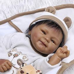 Pinky 18" 45cm Lifelike Reborn Baby Doll Lovely Soft Doll Vinyl Silicone Realistic Looking Newborn Doll Native American Indian Black Skin Girl Simulation Child Birthday Xmas Gift