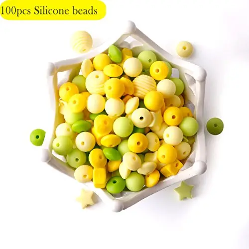 100pcs Silicone Teether Beads Food Grade Beige Series Nursing Accessories Yellow Series DIY Necklace/Bracelet Baby Pacifier Chain Jewelry Teething Toys Infant Gifts