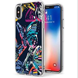 iPhone Xs iPhone X Case,Flexible Soft TPU Cover Shell,Slim Silicone Black Rubber Non-Slip Durable Design Protective Phone Case for iPhone Xs iPhone X -Butterfly