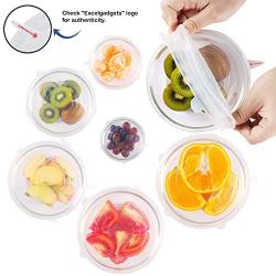 Silicone Stretch Lids Huggers Covers reusable for food with IMPROVED GRIP SEALER BPA free, 6 Pack of Various Sizes with Ebook by ExcelGadgets