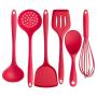 Yuybei-Home Silicone kitchenware 6-Piece Silicone Kitchen Utensil Set High Heat Resistant to 446°F Hygienic One Piece Design Cookware Nonstick Heat Resistant Tools (Color : Red, Size : 6 Piece Set)