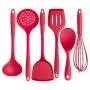 Yuybei-Home Silicone kitchenware 6-Piece Silicone Kitchen Utensil Set High Heat Resistant to 446°F Hygienic One Piece Design Cookware Nonstick Heat Resistant Tools (Color : Red, Size : 6 Piece Set)