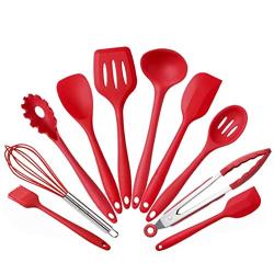 XUNHANG Silicone Kitchenware 10pcs Non-stick Pot Set Green Kitchen Tools Baking Tools Utensil Set Kitchen Utensil Set (Color : Red)