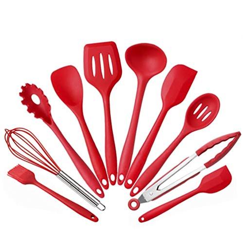 XUNHANG Silicone Kitchenware 10pcs Non-stick Pot Set Green Kitchen Tools Baking Tools Utensil Set Kitchen Utensil Set (Color : Red)