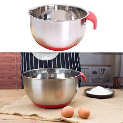 Mixing Bowls Stainless Steel Non Slip Silicone Base Metal Bowl with Handle for Kitchenware Baking Cooking Kitchen Serving (1, L)