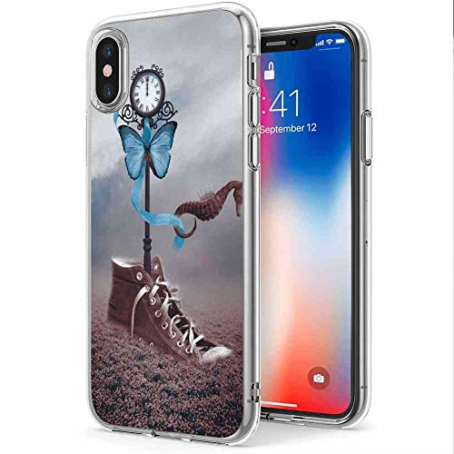 Clear Case for iPhone X, iPhone 10, iPhone Xs, Time Pattern {Word} TPU Bumper Anti Scratch Thin Protective Cover