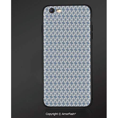 Customized iPhone 6 Case | iPhone 6S Case | Shockproof,Lightweight,Scratch Resistant,Geometric,Complex Abstract Forms with Graphic Flowers Squares Repeating Pattern,Slate Blue Blue White