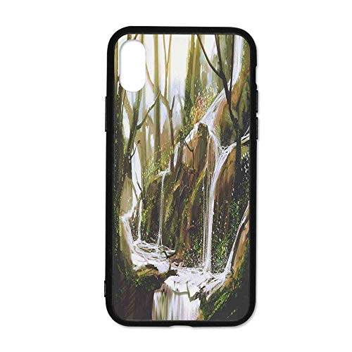 Fantasy Art House Decor Simple Phone Case,Cascade Stream Flows into Creek in Real Like Secret Paradise Paint Compatible with iPhone X,iPhoneX