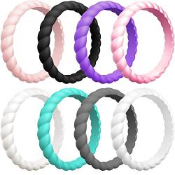 ThunderFit Womens Thin Swivel Rings, 10 Rings / 8 Rings / 4 Rings / 1 Ring - Stackable Silicone Wedding Rings - 2.5mm Wide - 2mm Thick