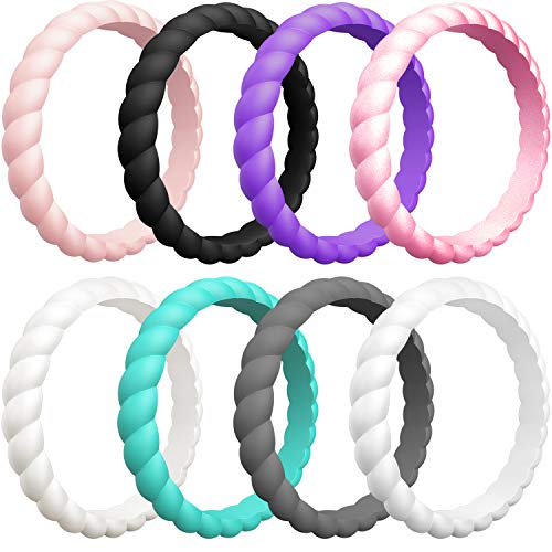 ThunderFit Womens Thin Swivel Rings, 10 Rings / 8 Rings / 4 Rings / 1 Ring - Stackable Silicone Wedding Rings - 2.5mm Wide - 2mm Thick