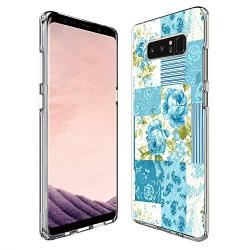 Samsung Galaxy Note 8 Case, Soft TPU Slim-Fit Flexible Ultra-Thin Clear Case, Full-Body Rugged Bumper Print Blue Flower Case for Samsung Galaxy Note 8, Transparent