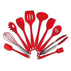 Macsen [10 Piece] Silicone Heat Resistant Kitchen Cooking Utensil, Cooking Set Non-Stick Kitchen Tools, Health Cooking Sets (Red)