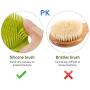 PRETTY SEE Slicone Bath Body Brush Exfoliator, Back Brush Long Handle for Shower with Soft Bristles, Back Scrubber, Green