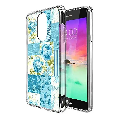 LG Stylo 4 Case, Soft TPU Slim-Fit Flexible Ultra-Thin Clear Case, Full-Body Rugged Bumper Print Blue Flower Case for LG Stylo 4, Transparent