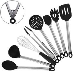 REFIT 8pcs Silicone Cooking Tools Flexible Silicone Kitchenware Non-Stick BakingTool with Round Handle and Eggbeater forCooking tools