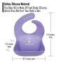 LOPE & NG Silicone Feeding Bib (Purple/Orange) - Adjustable Snaps Soft Baby Bibs for Infants and Toddlers with Food Catcher Pocket Set of 2