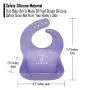 LOPE & NG Silicone Feeding Bib (Purple/Orange) - Adjustable Snaps Soft Baby Bibs for Infants and Toddlers with Food Catcher Pocket Set of 2