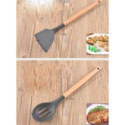 Silicone Kitchenware Set Of 8 Cooking Spoon Shovel Wooden Handle Spatula Kitchen Set