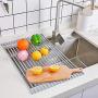 Roll-Up Dish Drying Rack [Large 20 5 X 13"] Over The Sink Drying Multipurpose Dish Drainer - Great For Rinsing Fruit and Vegetables - Durable Silicone Covered Stainless Steel - Warm Gray