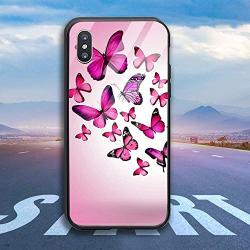 iPhone X/XS Case, Protective Heavy Duty Case with Tempered-Glass Back Case for iPhone X/XS 5.8 Inch (Butterflies Bottom)
