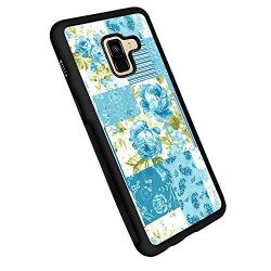 Samsung Galaxy A8 Case, Blue Flower Shock-Absorption TPU Rubber Bumper Samsung Galaxy A8 Case, Ultra Thin Slim Protective Cover for Samsung Galaxy A8-Black