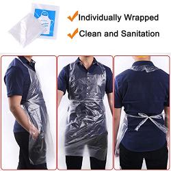 Luckkyme 60 Pcs Individual Wrapped Clear Plastic Polyethylene Waterproof Disposable Aprons For Food Industry, Cooking, Painting