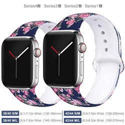 EXCHAR Compatible with Apple Watch Band 40mm 38mm 44mm 42mm Fadeless Pattern Printed Floral Bands Silicone Replacement Band for iWatch Series 5 Series 4/3/2/1 for Women Men