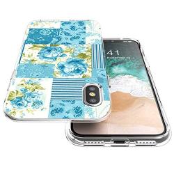 iPhone Xs Max Case, Soft TPU Slim-Fit Flexible Ultra-Thin Clear Case, Full-Body Rugged Bumper Print Blue Flower Case for iPhone Xs Max, Transparent