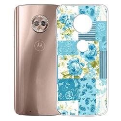 Moto G6 Case, Soft TPU Slim-Fit Flexible Ultra-Thin Clear Case, Full-Body Rugged Bumper Print Blue Flower Case for Moto G6, Transparent