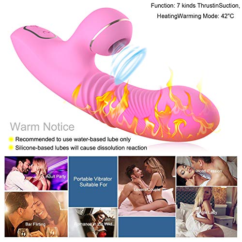 Yunzong Wireless 7 Frequency Thrusting&Sucking Toys Waterproof Rechargeable Handheld Massager Wand with Heating Function,Powerful But Quiet,Medical Silicone