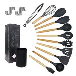 Silicone kitchenware 11 Pieces Silicone Cooking Utensils Kitchen Utensil Set Wooden Handles Cooking Tools For Nonstick Cookware Includes Tongs Spoon Whisk And More Multi-color Optional Silicone kitche