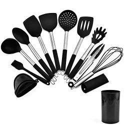 HUShjsd Silicone Kitchenware Set Of 13 Sets, Non-stick Kitchen Shovel Spoon Tool Set，Baking And Mixing - Ergonomic Flexible Silicone Spatula，Black