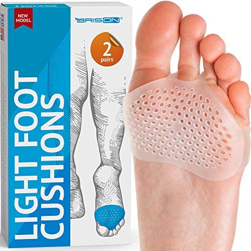 BRISON Breathable Forefoot Pads - Metatarsal Ball of Foot Cushions - Soft Gel Cushioning Sleeves for Callus Bunion Chafing Feet Pain Relief Women Men - 2 Pairs