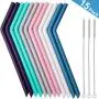 Reusable Straws,Big Silicone Drinking Straws Fit for 20&30 oz Tumblers Yeti/Rtic/Ozark,12 PCS Extra Long Flexible Curved Straw for Milkshake Smoothies with 3 Cleaning Brushes BPA FREE-No Rubber Taste