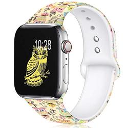 KOLEK Floral Bands Compatible with Apple Watch 42mm 44mm, Silicone Fadeless Pattern Printed Replacement Bands for iWatch Series 4 3 2 1, Owl, M, L