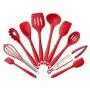 Silicone Kitchenware 10 pcs Set Heat Resistant Non Stick Kitchen Cooking Baking Utensils Tools Set, Spatulas, Spoon, Tongs(Red)