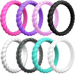 ThunderFit Womens Thin Swivel Rings, 10 Rings / 8 Rings / 4 Rings / 1 Ring - Stackable Silicone Wedding Rings - 2.5mm Wide - 2mm Thick