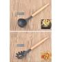 JunbosiKitchenware Wooden Handle Silicone Kitchenware Set of 8 Non-Stick Pan Silicone Shovel Spatula Kitchen Tool Silicone Cooking