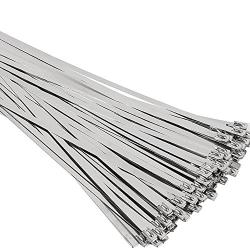 SunplusTrade 100pcs 11.8 Inches Stainless Steel Exhaust Wrap Multi-Purpose Locking Cable Metal Zip Ties