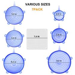 jooe Silicone stretch lids for food seal and bowl covers, 7 pack various size, round, blue