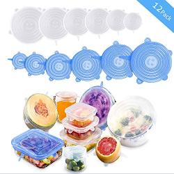 Silicone Stretch Lids, 12 Pack Reusable Airtight Food Storage Covers, Keeping Food Fresh, Durable and Stretchable to Fit Various Sizes and Shapes of Containers.Microwave and Dishwasher Safe 6 Sizes