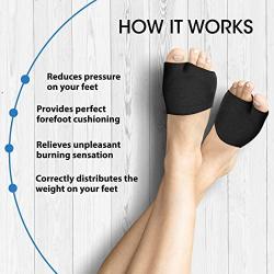 Metatarsal Sleeve with Gel Pads - 2 Pairs - Ball of Foot Cushions with Soft Gel - Fabric Compression - Help Metatarsalgia, Mortons, Neuroma, Calluses Blisters, Diabetic Feet - for Women, Men (Black)