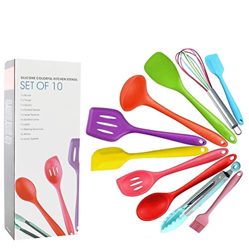 SIUONI 10 Pcs Kitchenware Silicone Heat Resistant Kitchen Cooking Utensils Non-Stick Spoon Spatula Egg Beaters Kitchen Dinnerware Gadgets Accessories Cooking Tool Sets