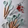 QuTess Light Green Color Silicone Kitchenware Set with Wooden Handle 11Pcs/Set