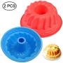 2 Pack Fluted Round Silicone Baking Molds, SENHAI Oven Roasting Non-Stick Bundt Cake Mousse Bread Pan - Red, Blue