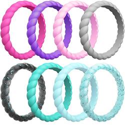 ThunderFit Womens Thin Swivel Rings, 10 Rings / 8 Rings / 4 Rings / 1 Ring - Stackable Silicone Wedding Rings - 2.5mm Wide - 2mm Thick