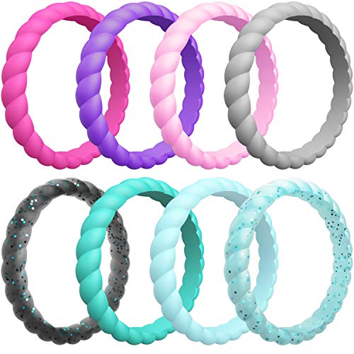 ThunderFit Womens Thin Swivel Rings, 10 Rings / 8 Rings / 4 Rings / 1 Ring - Stackable Silicone Wedding Rings - 2.5mm Wide - 2mm Thick