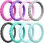 ThunderFit Womens Thin Swivel Rings, 10 Rings / 8 Rings / 4 Rings / 1 Ring - Stackable Silicone Wedding Rings - 2.5mm Wide - 2mm Thick